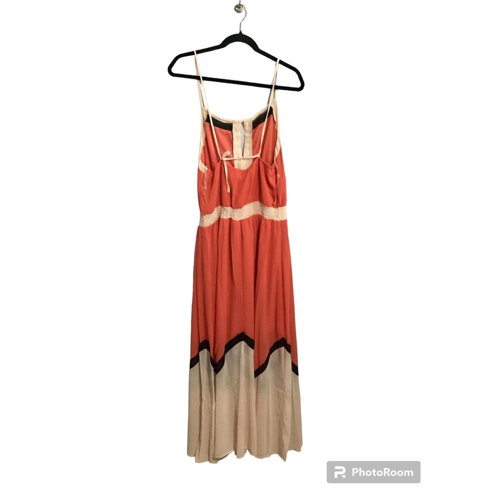 LUCY PARIS Maxi Dress Orange Cream ColorBlock halter spaghetti straps Sz L - Picture 5 of 11